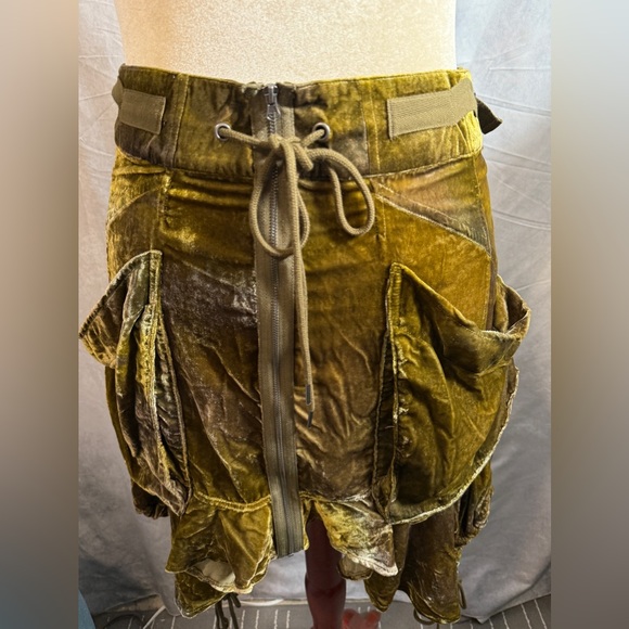 Free People Paxton Parachute Velvet Utility Skirt Zip Drawstring Olive Green - Picture 3 of 6